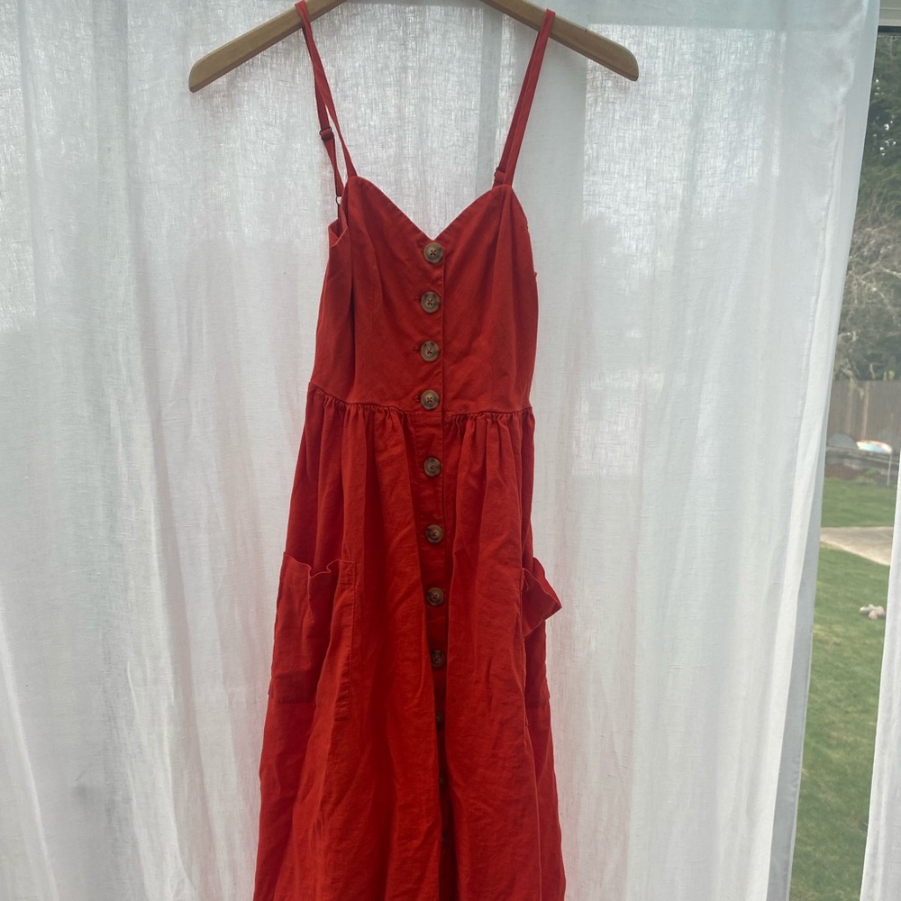 Cooperative brand red button down double pocket dress